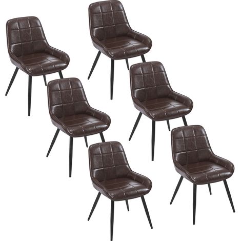 WOLTU Esszimmerstühle 6er Set, Küchenstuhl mit Armlehne Rückenlehne, Polsterstuhl Wohnzimmerstuhl aus Kunstleder Metallbeine, für Wohnzimmer Schlafzimmer Küche, Dunkelbraun
