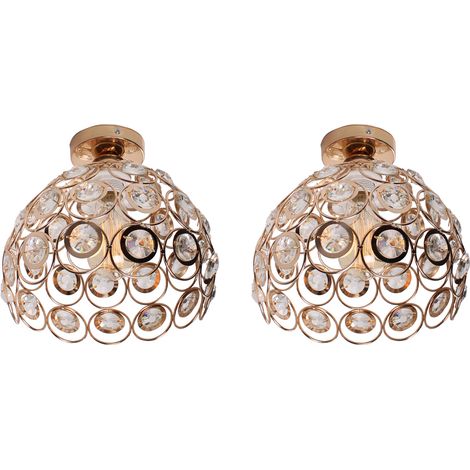2x Deckenleuchte Moderne Stil Deckenlampe mit Ø26cm Kristall Lampenschirm Semi-Flush Mount Art Licht E27 Fassung für Flur Esszimmer Schlafzimmer (Rosegold)