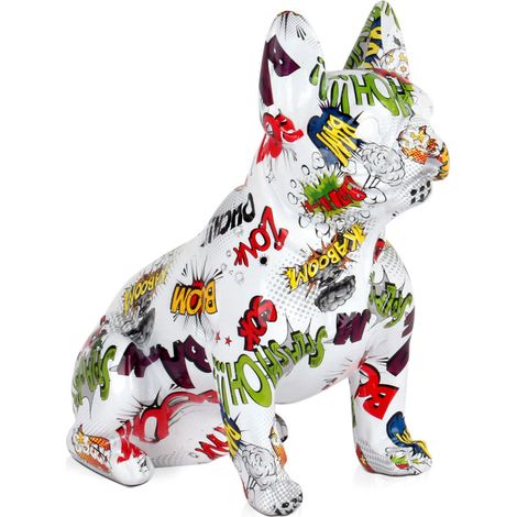 Escultura BULLDOG FRANCÉS POP ART Multicolor 30 x 28 x 17 cm - SpazioLuzio