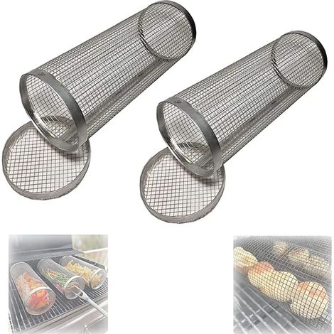 Cesta de parrilla de acero inoxidable de 20 cm, cesta de parrilla para horno, tambor de asador, cilindro de red para parrilla