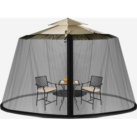 Mosquitera para sombrillas de ø2,5 a 3 m con base rellenable y doble cremallera en poliéster negro 200020663