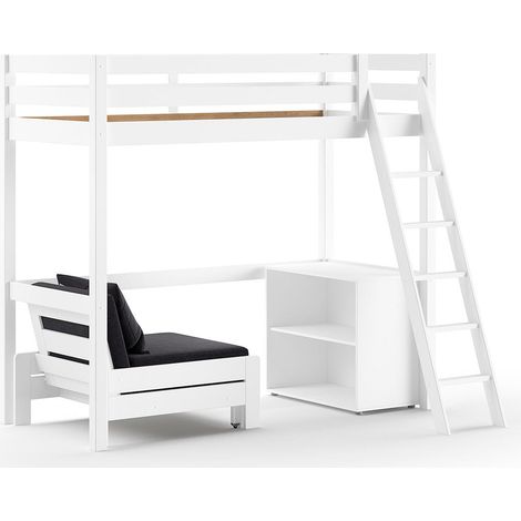 Pack - Lit Mezzanine, Fauteuil-Lit & Bibliothèque "Pino" 90x200cm Blanc (1/4)