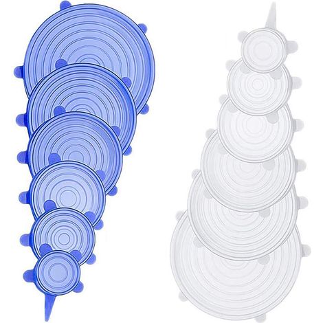 Lot de 12 couvercles alimentaires extensibles en silicone réutilisables pour aliments, bols, récipients et bocaux. Alternative au film alimentaire, non toxique, compatible micro-ondes et lave-vaissell (1/5)