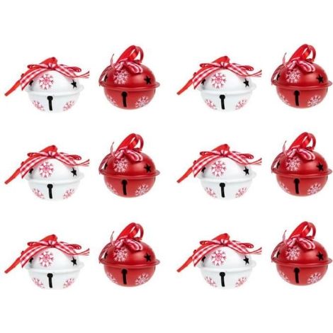 (Rot, Weiß) Weihnachtsglocken-Ornamente – Nicht spezifiziert – 12 Stück – Rot und Weiß – Metall – 4 cm (1/4)
