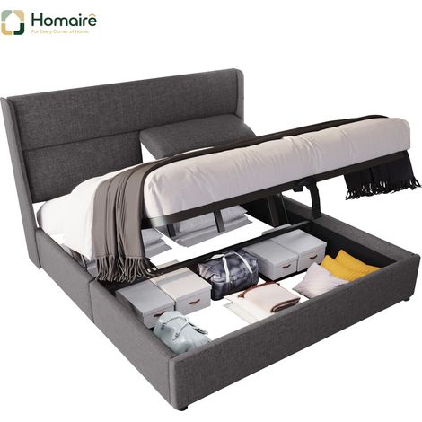 Cadre de lit en plastique gris avec rangement 217 x 145 x 113 cm HOMAIRE (1/5)