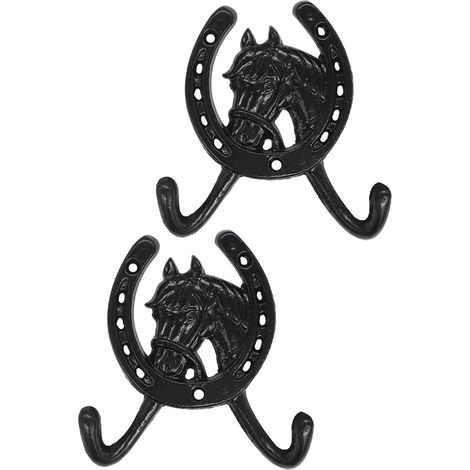 Lot de 2 Crochets Muraux en Fonte Noire Style Vintage Tête de Cheval (1/5)
