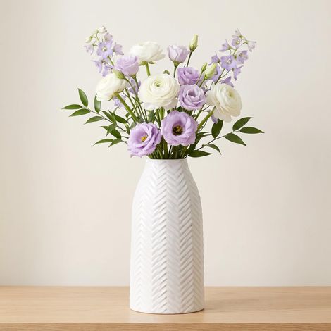 Vase Blanc à Fleurs pour décoration, Vase en céramique Blanche pour Table, Vase bohème pour décoration de Salon, bibliothèque, cheminée, Texture Blanche (Taille M) (1/5)