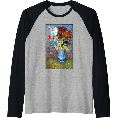 Fleurs dans un vase bleu Vintage Fine Art Manche Raglan
