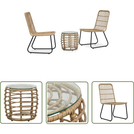 The Living Store 3-tlg. Bistro-Set Poly Rattan Eiche - Balkonmöbeln - Gartenstuhl - Esszimmergarnitur - Outdoor Furniture - Essplatz Im Freien (1/5)