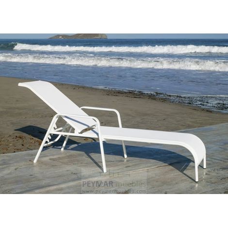 Tumbona terraza jardín Costablanca-12 aluminio/textilen blanco, 73cm (alto) 62cm(ancho) 200cm(fondo). (1/2)