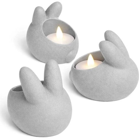 Portacandele a forma di coniglietto pasquale, grigi, set da 3, per lumini a LED (1/3)