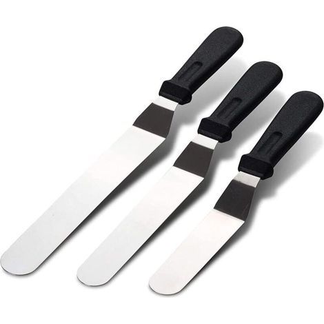 Spatole angolate per pasticceria - Set di 3 spatole angolate per pasticceria, cucchiaio angolato per glassa, spatola o spatola da cucina in acciaio inossidabile per decorare torte (1/5)