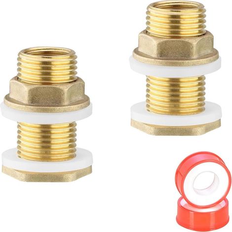 Passe Paroi Multifonction, 2 Pièces Raccord Citerne Eau de Pluie, Raccord de Réservoir D'eau en Laiton avec Joint Silicone, pour Réservoir D'eau, Château D'eau, Pompe à Eau (1/5)