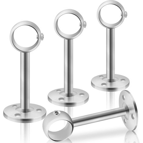 4 Supports de tringle à rideau, Acier inoxydable, Fixation plafond mur, Vis réglable, Diamètre 16-25 mm, Intérieur extérieur