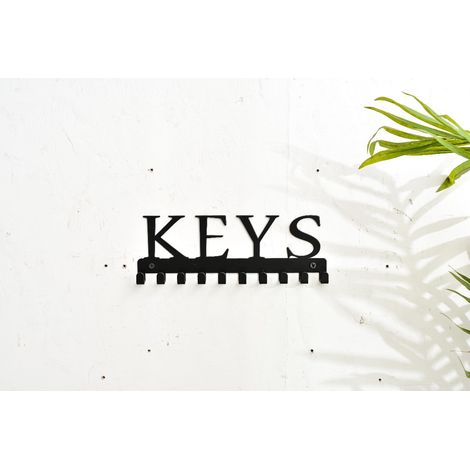 Porte-clés mural en fer forgé (en anglais : keys10 hooks, wought iron coat hooks) (1/4)