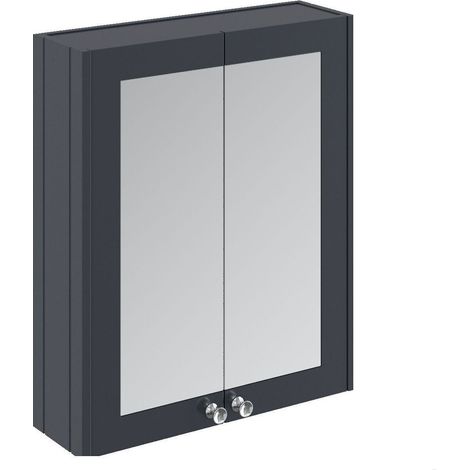 Balterley Butterton Traditional Bathroom Wall Mounted 2 Soft-Close Doors Mirror Cabinet with 1 Shelf Storage, Dark Grey, 715 x 600 x 182mm