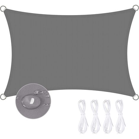 Wasserdichtes rechteckiges Sonnensegel, 2 x 3 m, Schattentuch, 95 % UV-Strahlenschutz, für Außenterrasse, Garten, Balkon (grau)