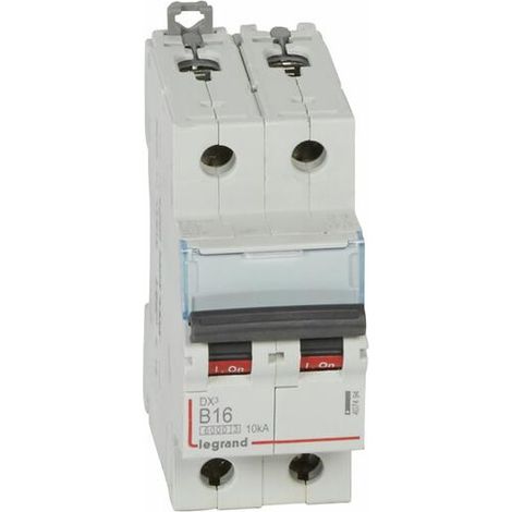 Disjoncteur DX³6000 10kA arrivée haute et départ bas à vis 2P 230V à 400V - 16A - courbe B - 2 modules - LEGRAND