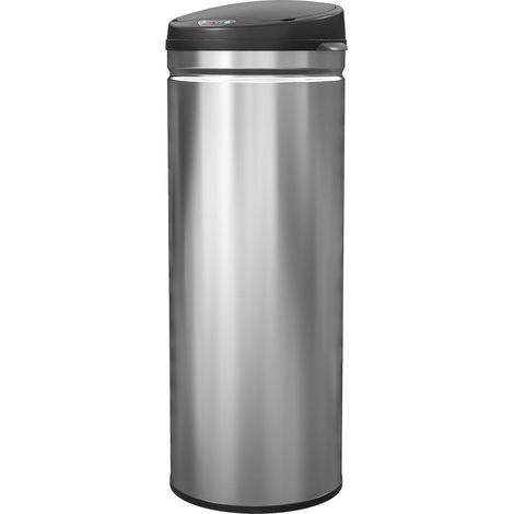 Poubelle de 50 litres à capteur et fermeture amortie,en acier inoxydable, pour une hygiène optimale dans les cuisines et les bureaux, couleur argent. (1/4)