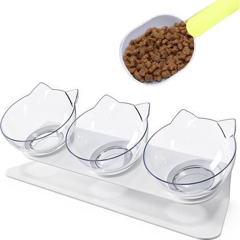 3-in-1 Katzennapf-Set: Enthält einen erhöhten Napf, ein dreiteiliges Set, einen rutschfesten Napf und einen um 15° neigbaren Napf, geeignet für kleine und mittelgroße Hunde und Katzen.