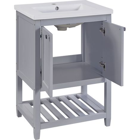 Mueble de baño con lavabo cerámico y mueble bajo 60 cm gris claro HOMVRA (1/5)
