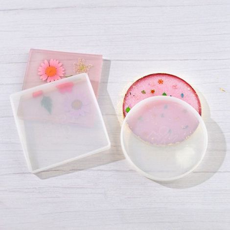 Moule Silicone Dessous De Verre Ronde Et Carrée - 90x90x9 5 Mm - Pour Résine Époxy UV Bricolage Artisanat - Lot De 8 Pièces (1/5)