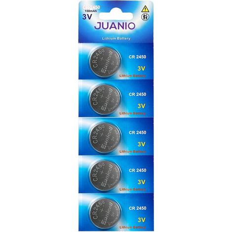 Lot de 5 Piles bouton plates lithium 3V type CR2450/CR 2450 compatibles DL2450 ECR2450 BR2450 Juanio - (1/2)