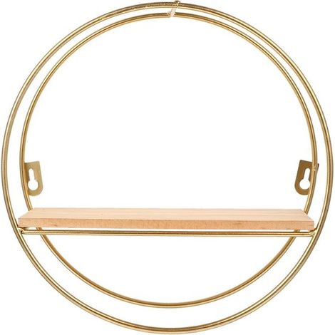 longziming - Étagère murale ronde dorée – Étagère murale flottante scandinave en bois et métal – Étagère murale décorative pour salon, chambre et bureau (1/5)