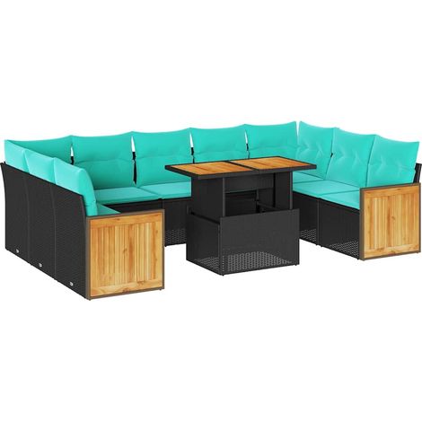 Maison Exclusive - Set Divani Giardino 10pz con Cuscini Nero in Polyrattan Acacia (1/5)