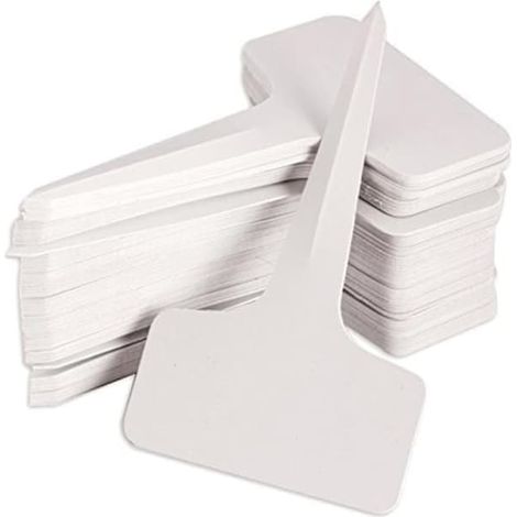 Étiquettes de jardin - Étiquettes en T en plastique pour plantes - Étiquettes de pépinière pour jardin - Lot de 100 - 6 x 10 cm - Blanches (1/5)