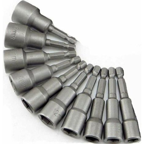 Douille Magnétique - Adaptateur Embout Mandrin Carré Hexagonal 6 mm à 19 mm - Pour Visseuse Électrique ou Pneumatique - Lot de 10 (1/4)