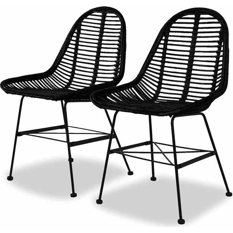Chaises de salle à manger, lot de 2, rotin naturel, noir (1/5)