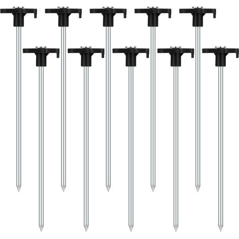 Lot de 10 piquets de tente stables - Piquets de tente résistants aux tempêtes - Piquets de tente en acier - Piquets de tente stables - Pour sols durs - Forêt - Herbe - Sol sable - Noir (1/5)