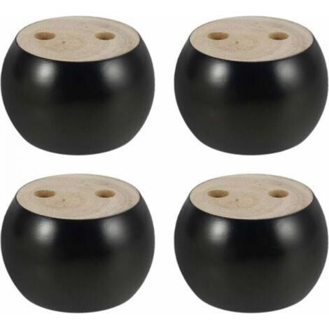Set mit 4 runden Möbelbeinen aus Holz, 5 cm hoch, für Sofa, Bett, Sessel, Schrank, mit Schrauben und Klebeband (schwarz)