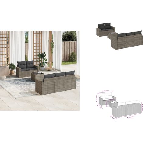 Salon de jardin 6 pcs avec coussins gris résine tressée - Ensemble Salon De Jardin - Meuble De Jardin - Canapé D'extérieur - Résine Tressée - Rotin Synthétique (1/3)