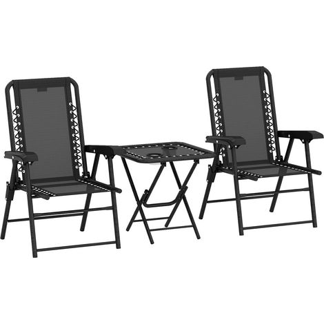 Salon de Jardin Bistro 3 Pièces Ensemble Table et 2 Chaises Pliables en Acier Noir Balcon et Terrasse (1/5)