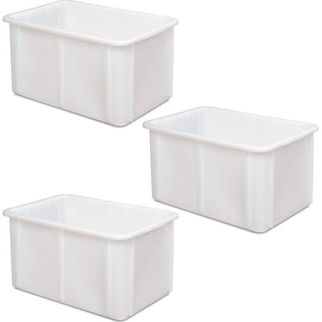 BRB Lot de 3 récipients pour charges lourdes, blanc, qualité alimentaire, L x l x H 600 x 400 x 320 mm, 60 litres