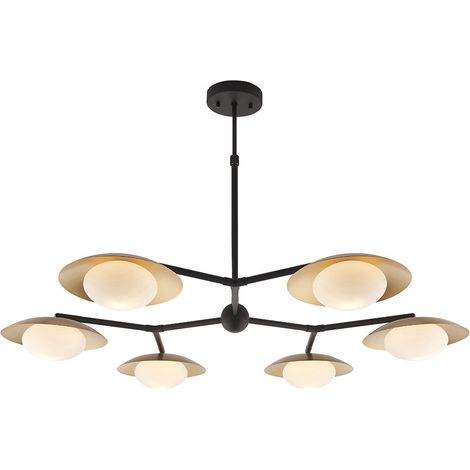 Merano Tivoli Plafonnier semi-affleurant à 6 ampoules au fini or et bronze foncé avec verre opale (1/5)