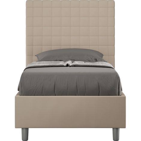 Letto singolo contenitore imbottito 90x190 similpelle tortora Sunny (1/5)