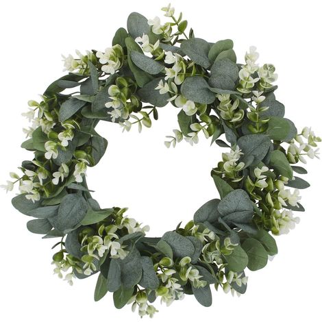 Guirlande Artificielle - Couronne De Feuillage Eucalyptus - Décoration Porte Intérieure Extérieure - Diamètre 40 Cm - 1 Pièce (1/5)