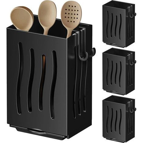 4 soportes para palillos de pared, para vajilla/utensilios de cocina, multifuncionales con ganchos, bandeja recogegotas extraíble, sin necesidad de taladrar. (1/5)