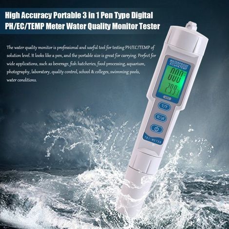 Digitales 3-in-1 pH/EC-Messgerät und Thermometer, hochpräziser Wasserqualitätstester mit einer pH-Wert-Grenze von 0,01 für Trinkwasser im Haushalt, Schwimmbäder und Aquarien (1/3)