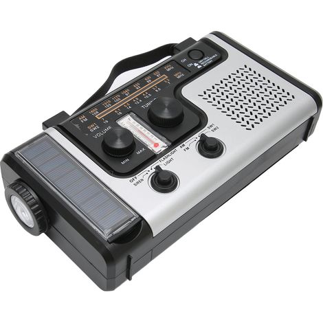 Handkurbel-Dynamo-LED-Radio, Handkurbel-Taschenlampe, Mehrband-AM/FM/SW, Solarpanel, tragbares Notfallradio für den Außeneinsatz, schwarz, mit eingebautem Akku (Akku nicht im Lieferumfang enthalten) (1/5)