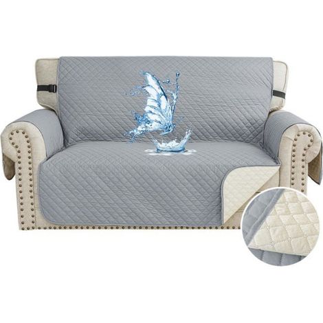 Couvre Canapé 2 Places Imperméable, Housse Pour Canapé Avec Accoudoirs, Avec Poches, Gris clair (1/5)