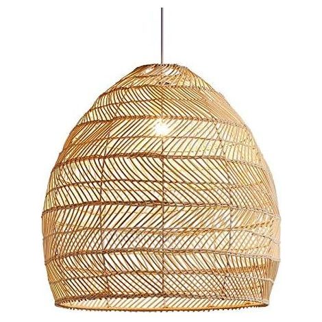 GENERIC-Suspension, Lampe en Rotin Pendentif Lumière Vintage Abat-Jour Suspendu E27 Salle à Manger Décor à Café Restaurant Lampe à Suspension, 35x35cm (1/5)
