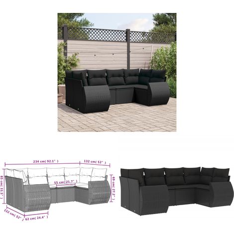 Salon de jardin 6 pcs avec coussins noir résine tressée - Ensemble Salon De Jardin - Mobilier De Jardin - Canapé Extérieur - Set Salon - Chaise Longue - Home & Living