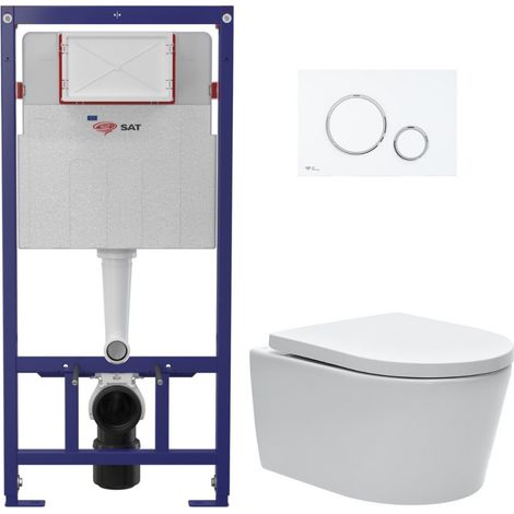 Swiss Aqua Technologies Pack WC Bastidor ECO 2L SAT + Inodoro suspendido SAT + placa blanco/cromo (STESTBRWR04-IN)