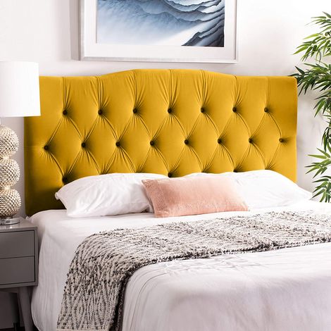 Emia Mustard Plush Super King 26 inch Strutted Headboard