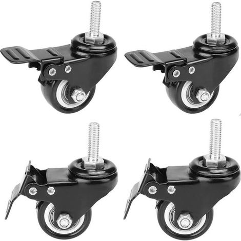 1.5" Swivel Locking Polyurethane Caster Locking on Swivel Stem for Carts, Furniture, Trolley, Workbench, 4 Pack(Threaded Stem: M825mm) (1/5)