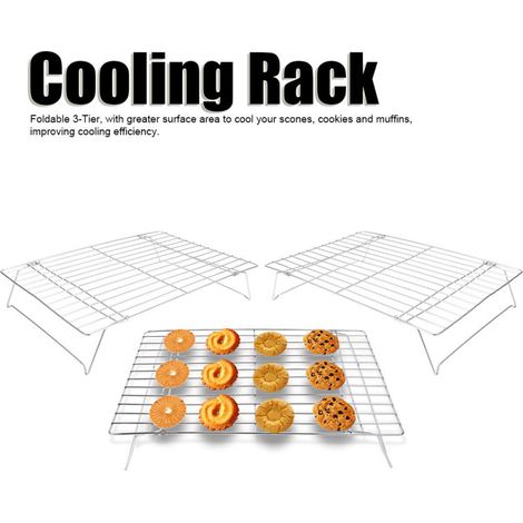 Grille de refroidissement à 3 niveaux avec pieds pliables pour biscuits, gâteaux et grillades. (1/5)